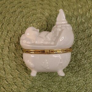 Duck in a Tub Porcelain Trinket Box Ivory and Gold